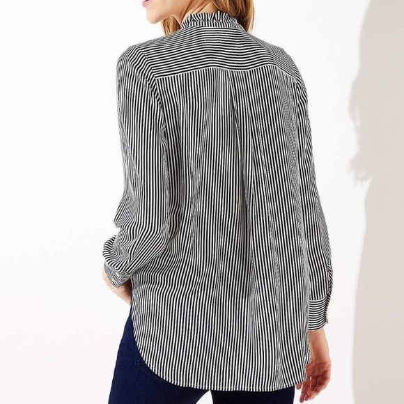 Ann Taylor Loft Black White Vertical Striped Pintuck Tunic Blouse Extra Large - Picture 2 of 9